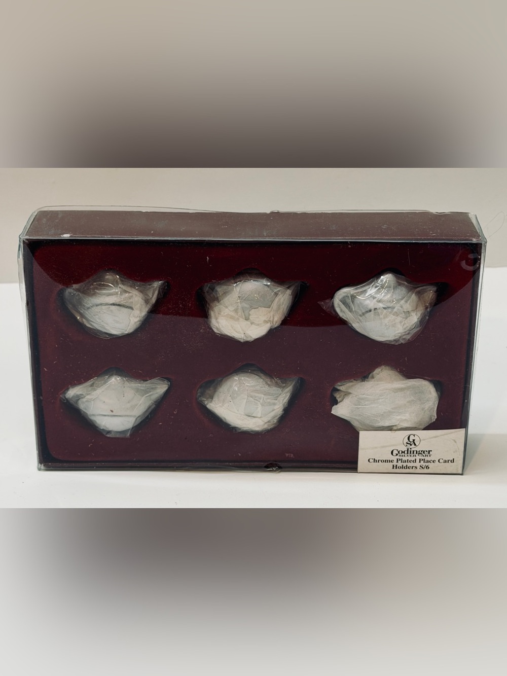 Godinger Chrome Plated Teapot Place Card Holders Set of 6 NIB